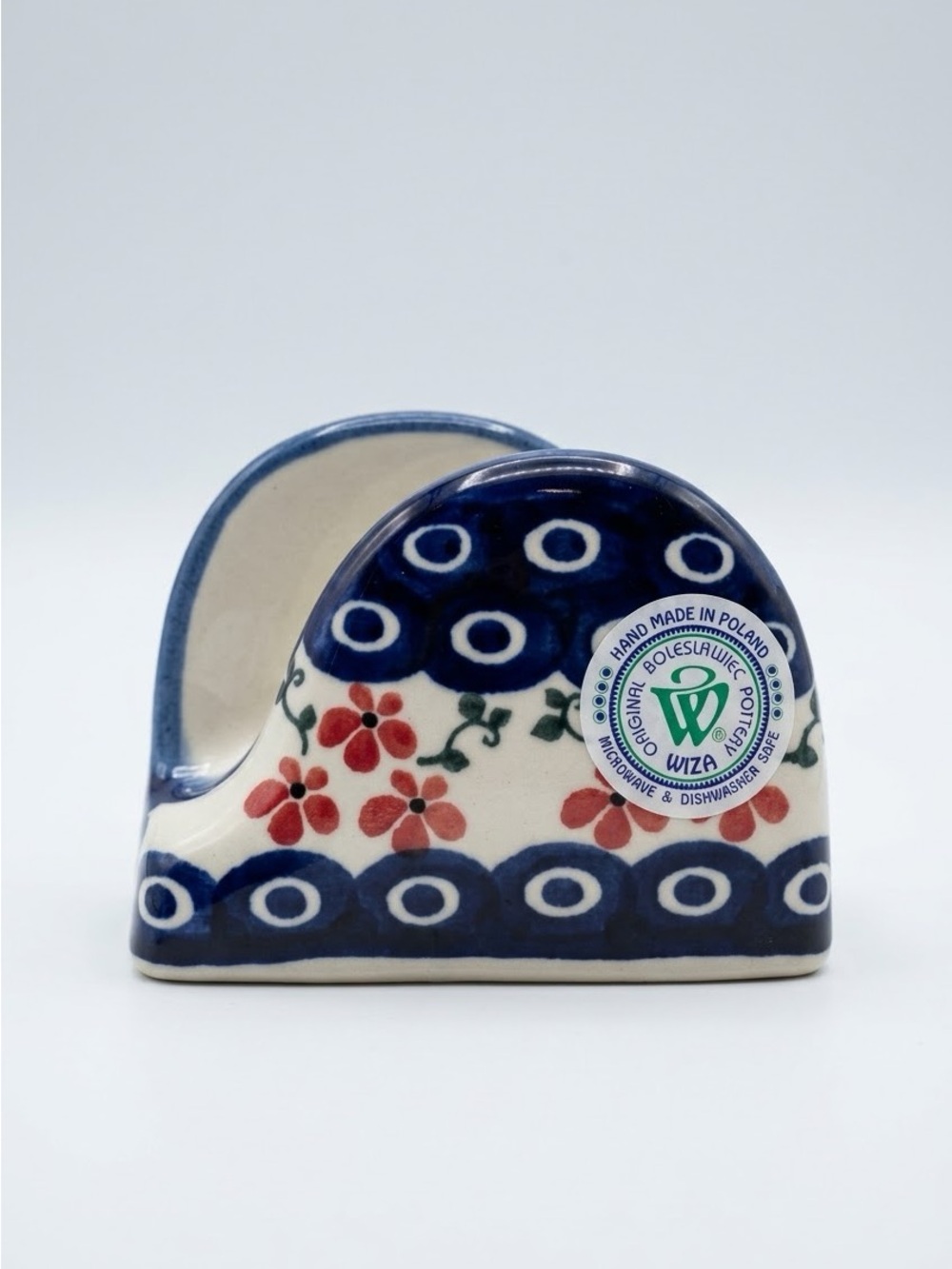 Ceramika Wiza Polish Pottery Peacock Napkin Holder Handmade in Poland